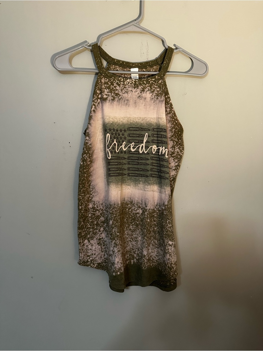 District 'Freedom' Bleached Olive & Cream Halter Tank